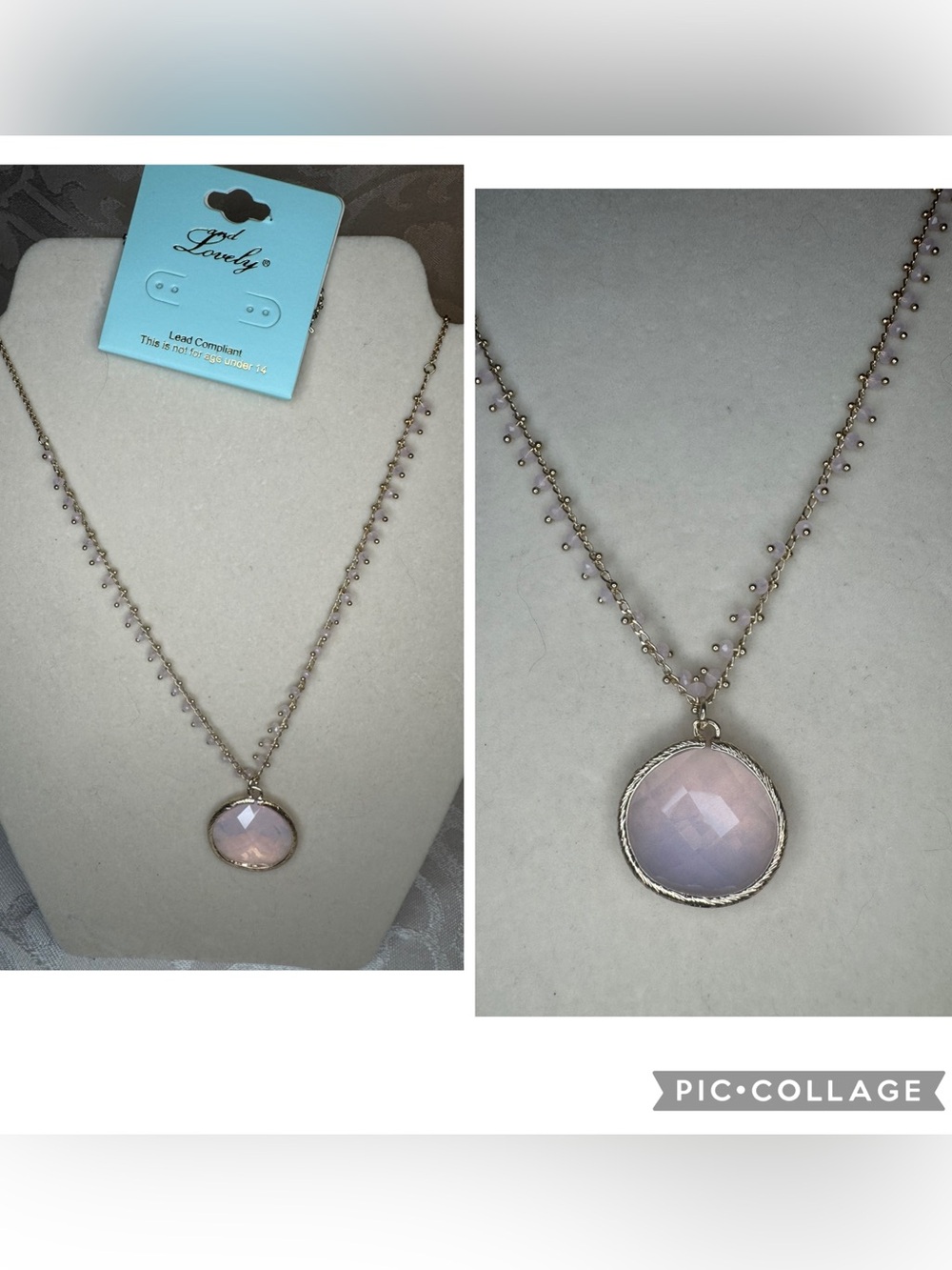 NWT Gold-Tone Necklace with Pink Faceted Pendant